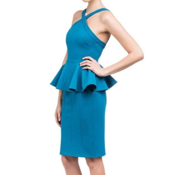 NWT ZAC Zac Posen Blue Cerulean Peplum Dress - Picture 2 of 9